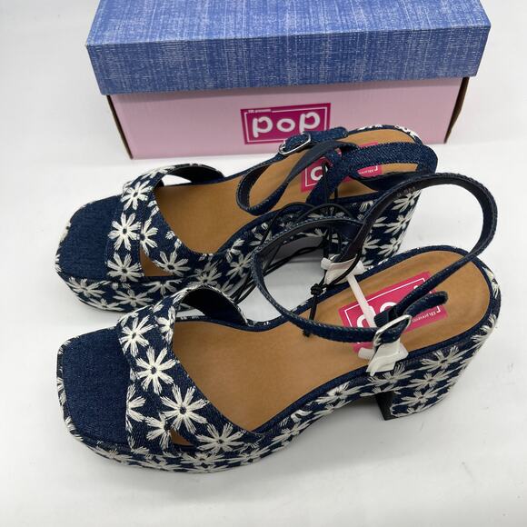 Pop Womens Grandiose Heeled Sandals Blue White Size 9.5M - Picture 4 of 12